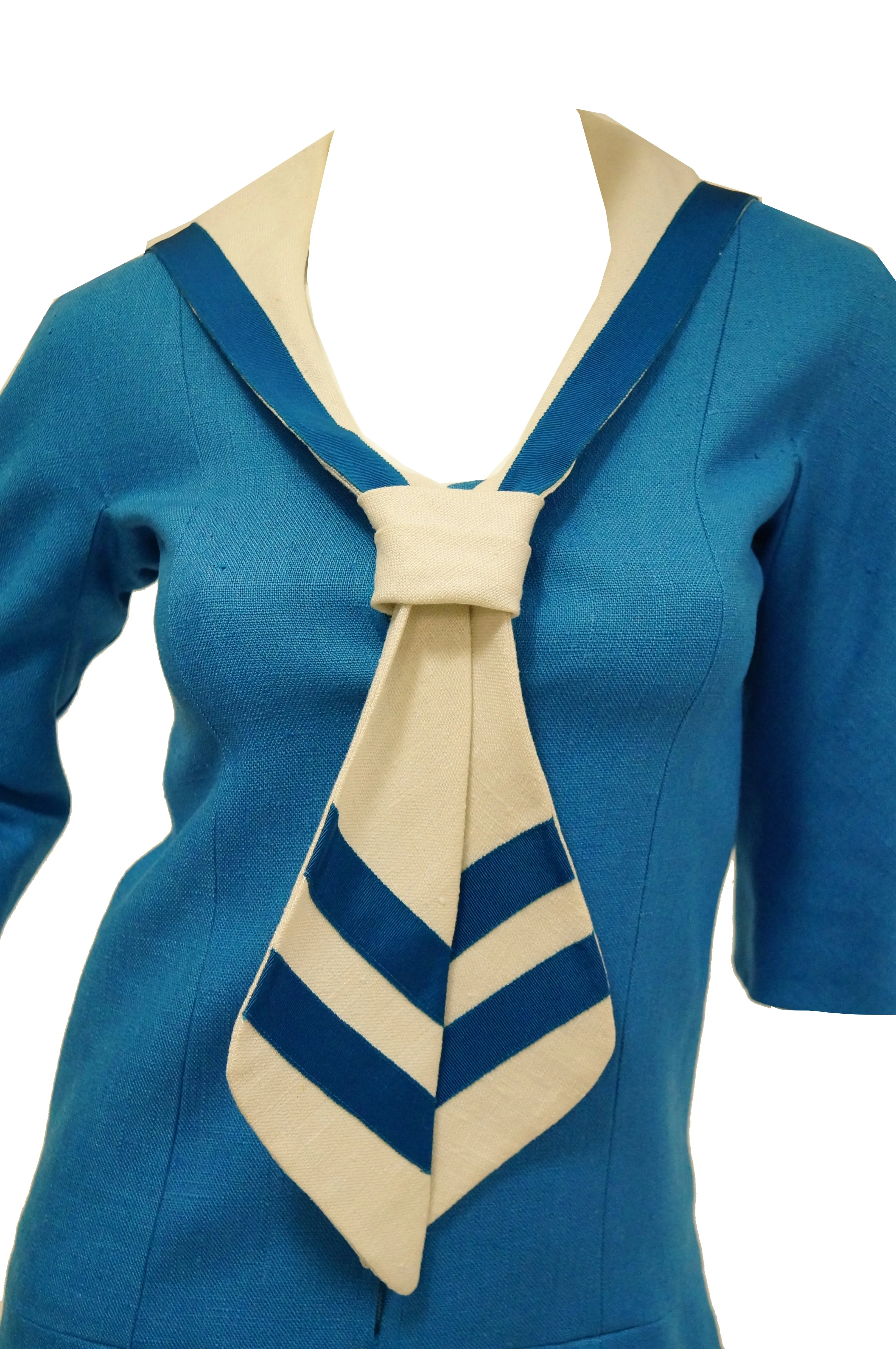 1960s Jean Muir Blue and White Sailor Dress