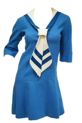 1960s Jean Muir Blue and White Sailor Dress