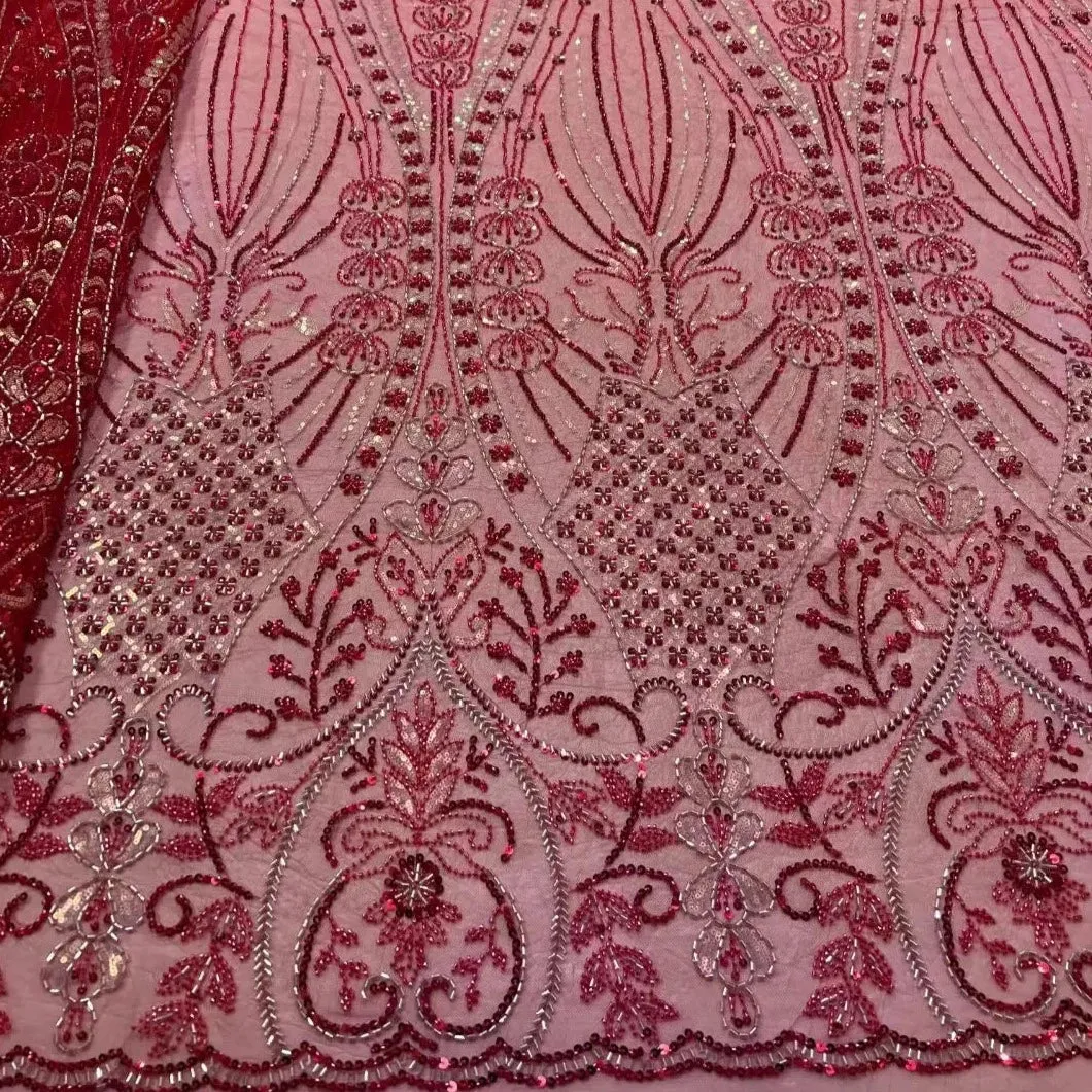 5 YARDS / 10 COLORS / LeMelosal Floral Sequin Beaded Embroidery Tulle Mesh Lace Dress Fabric