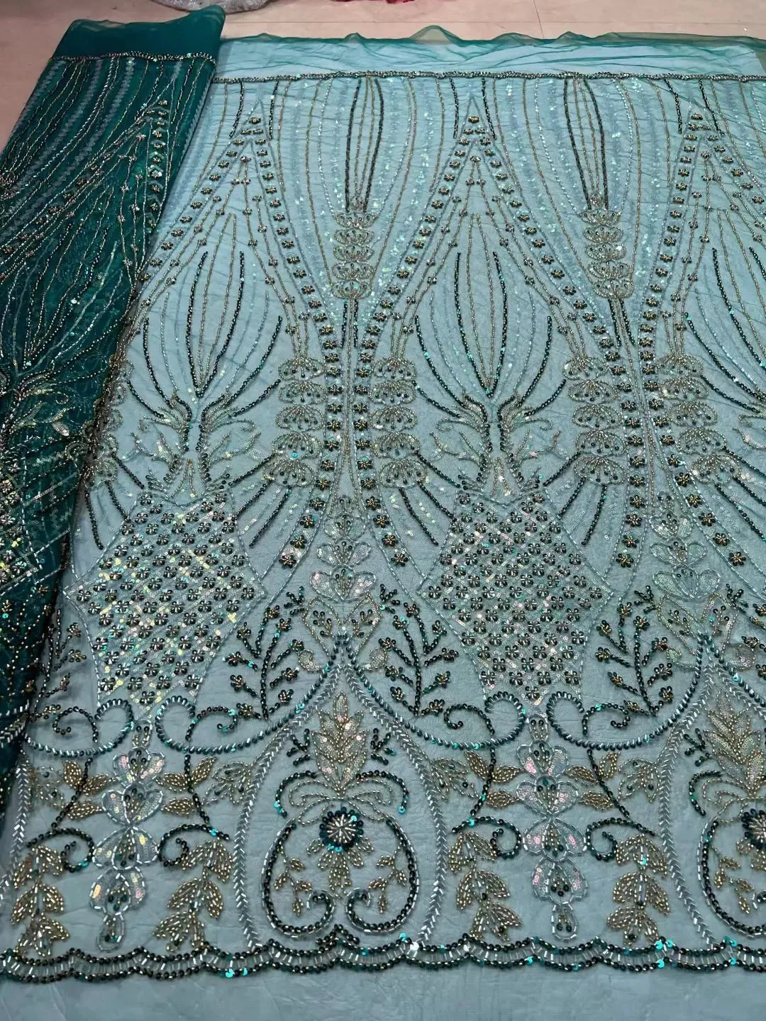 5 YARDS / 10 COLORS / LeMelosal Floral Sequin Beaded Embroidery Tulle Mesh Lace Dress Fabric