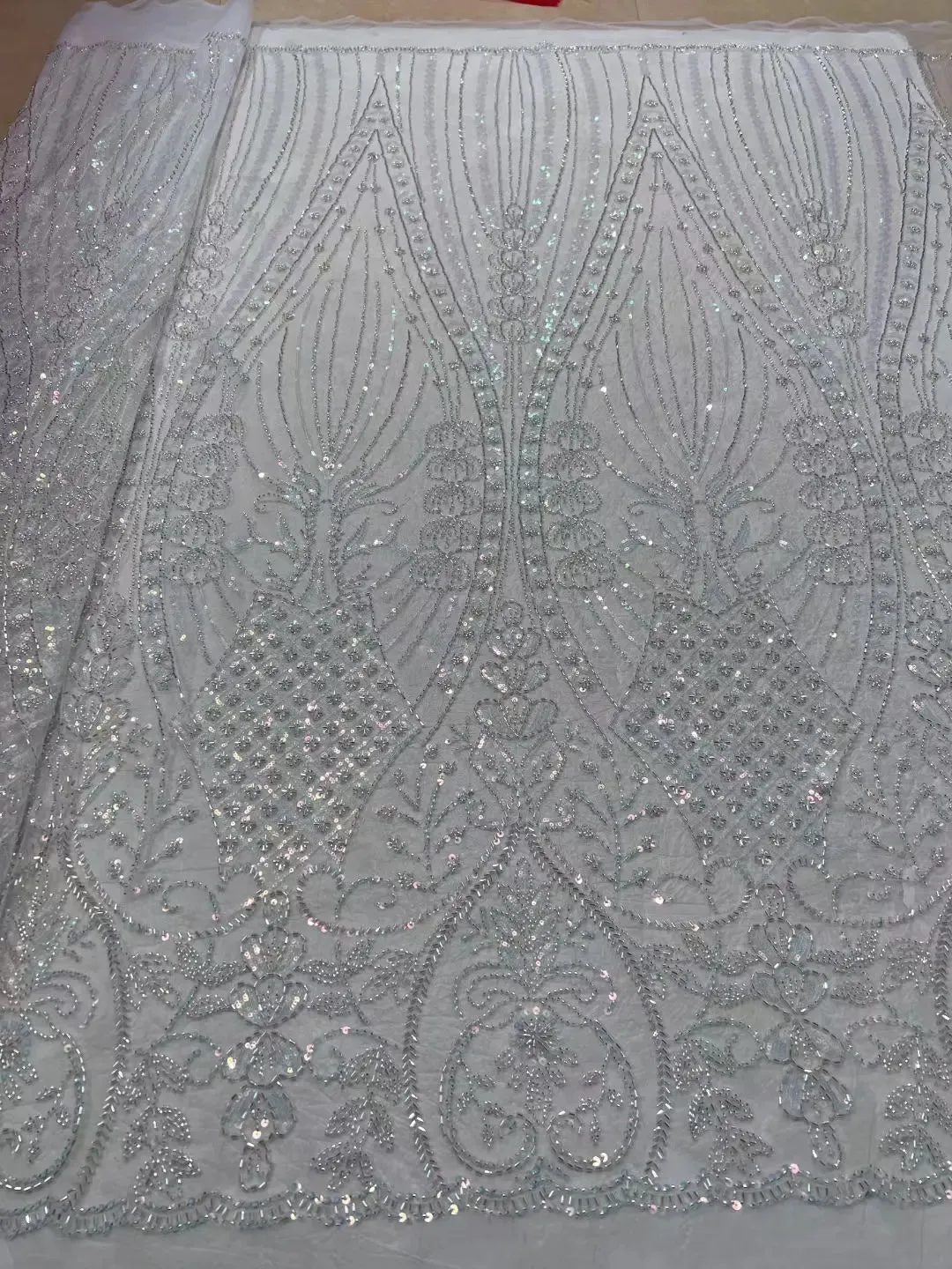 5 YARDS / 10 COLORS / LeMelosal Floral Sequin Beaded Embroidery Tulle Mesh Lace Dress Fabric