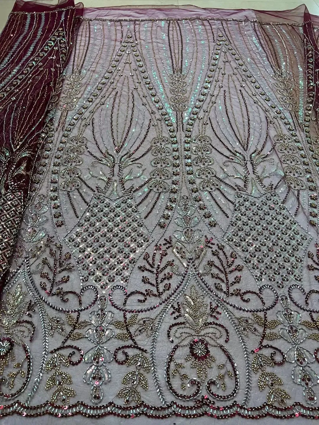 5 YARDS / 10 COLORS / LeMelosal Floral Sequin Beaded Embroidery Tulle Mesh Lace Dress Fabric