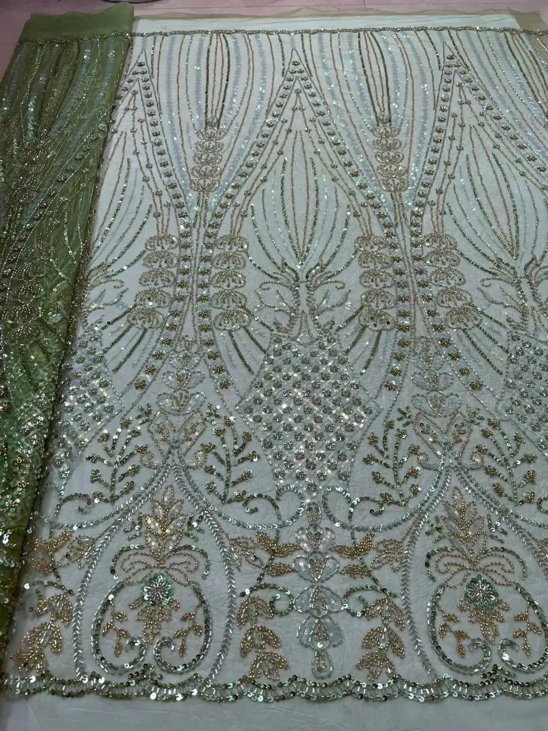 5 YARDS / 10 COLORS / LeMelosal Floral Sequin Beaded Embroidery Tulle Mesh Lace Dress Fabric