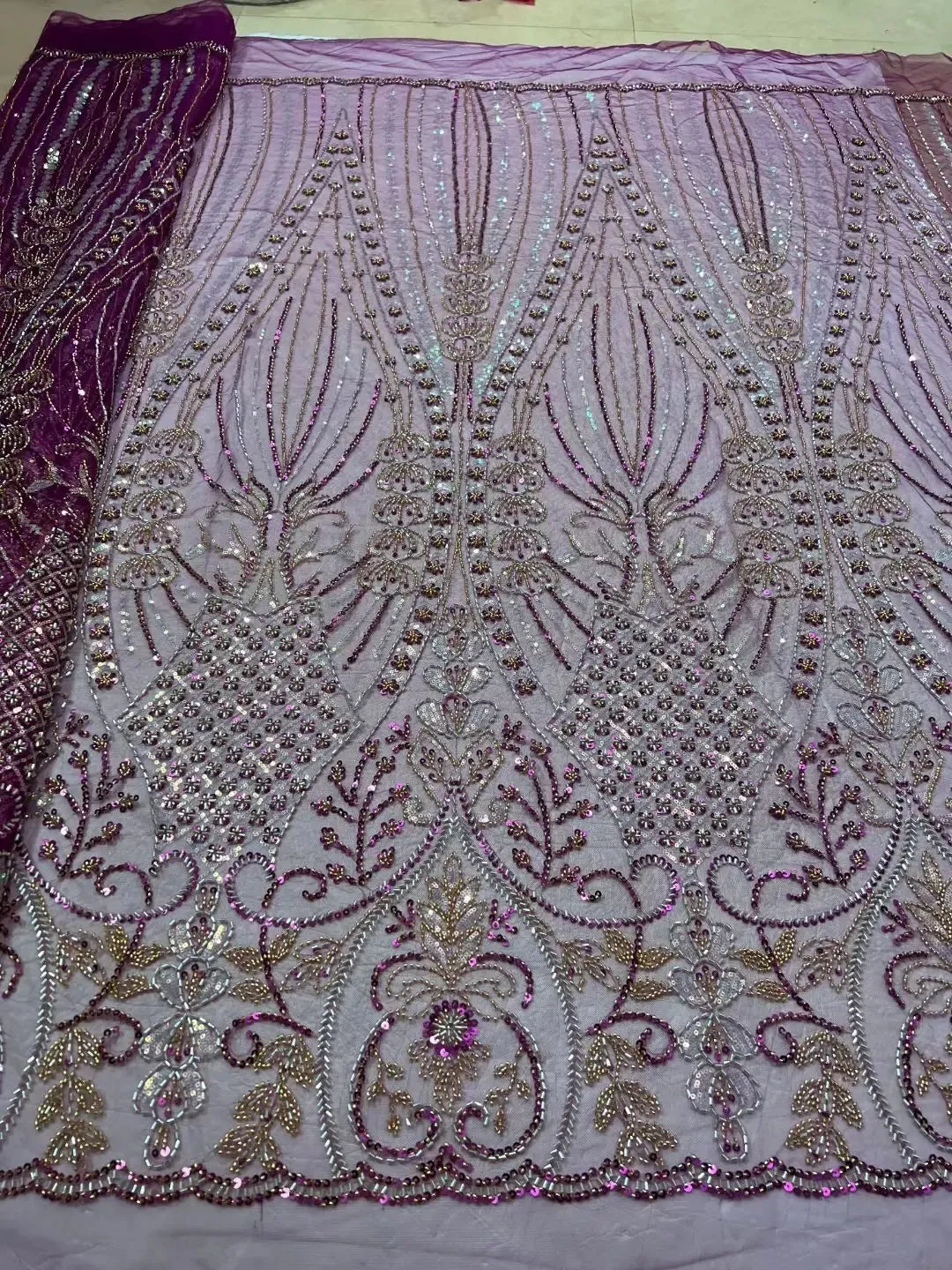 5 YARDS / 10 COLORS / LeMelosal Floral Sequin Beaded Embroidery Tulle Mesh Lace Dress Fabric