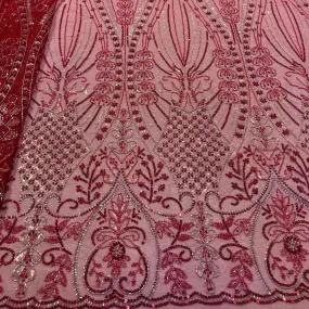 5 YARDS / 10 COLORS / LeMelosal Floral Sequin Beaded Embroidery Tulle Mesh Lace Dress Fabric