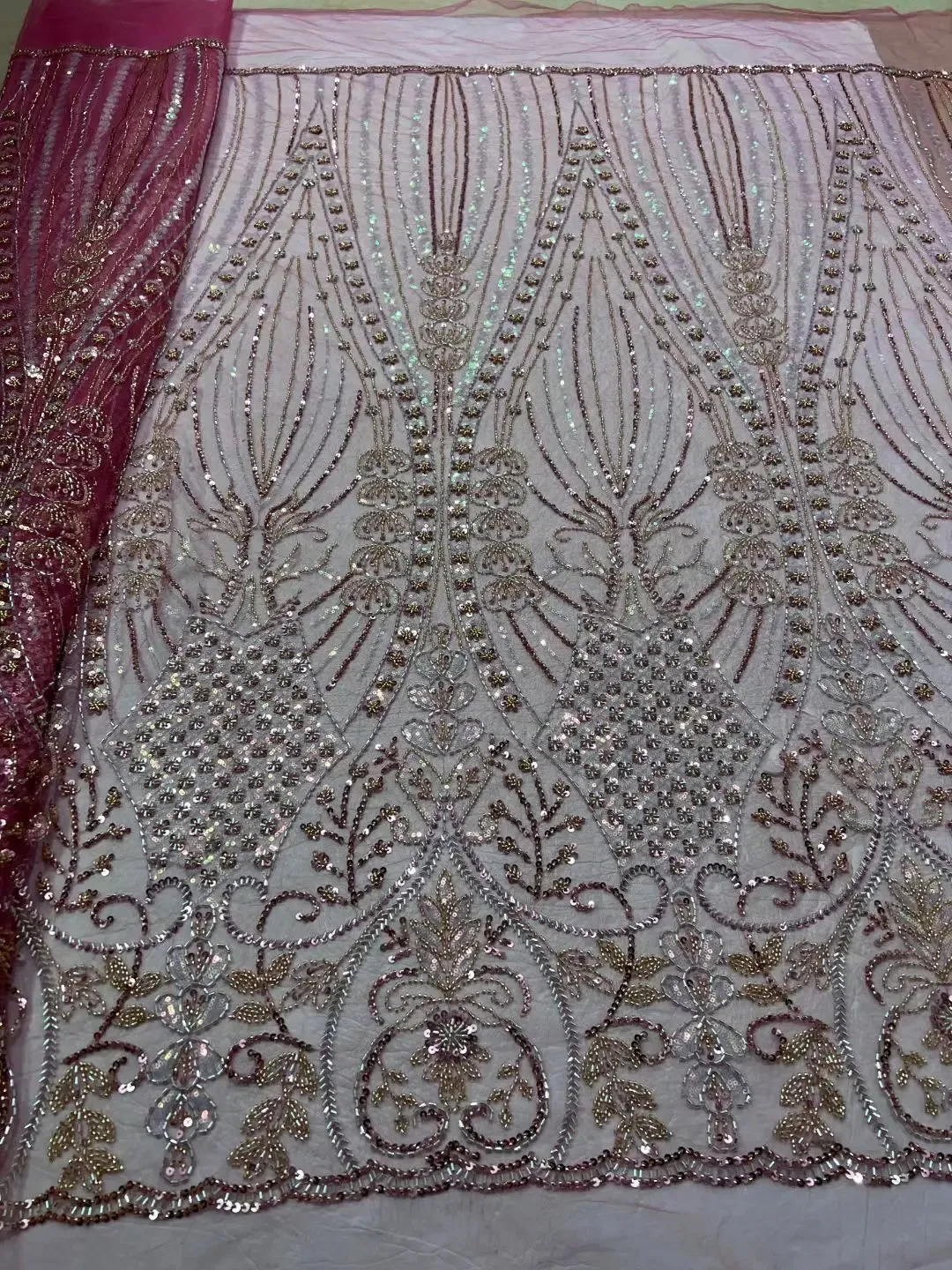 5 YARDS / 10 COLORS / LeMelosal Floral Sequin Beaded Embroidery Tulle Mesh Lace Dress Fabric