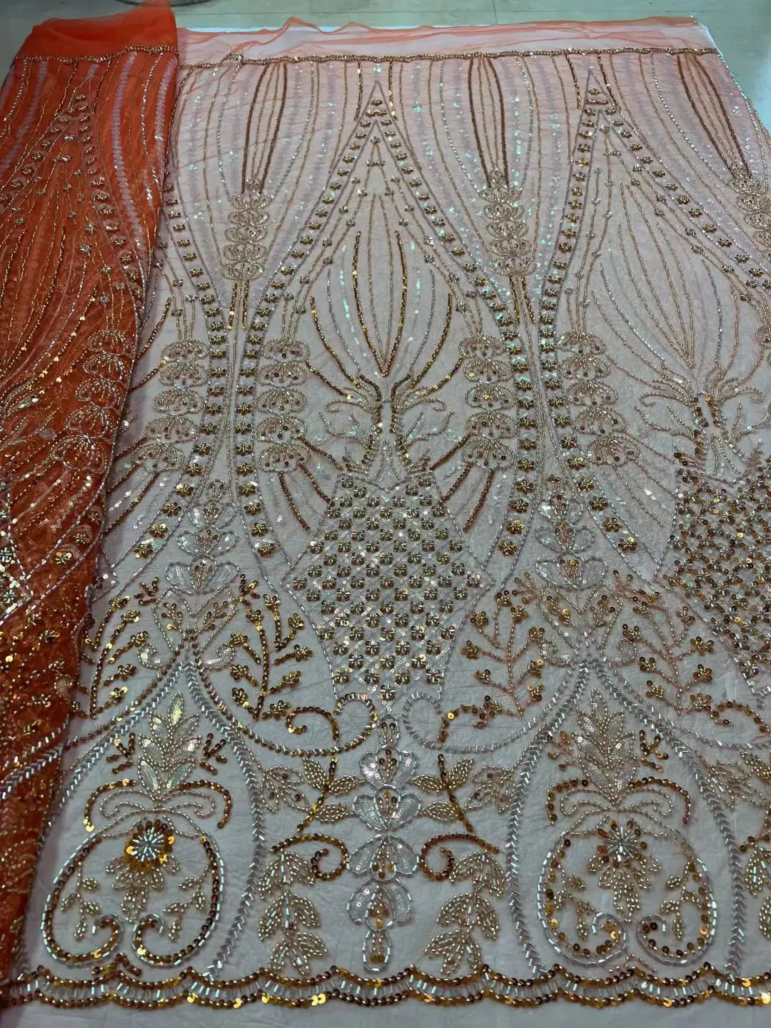 5 YARDS / 10 COLORS / LeMelosal Floral Sequin Beaded Embroidery Tulle Mesh Lace Dress Fabric
