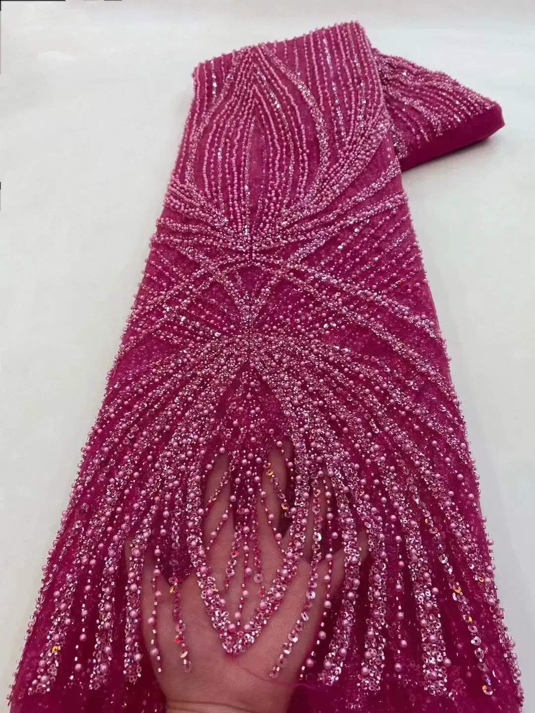 5 YARDS / 10 COLORS / Taofal Sequin Beaded Embroidery Tulle Mesh Lace Dress Fabric