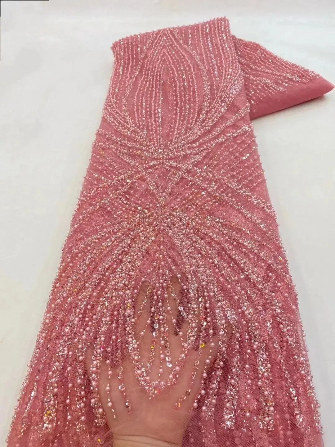 5 YARDS / 10 COLORS / Taofal Sequin Beaded Embroidery Tulle Mesh Lace Dress Fabric