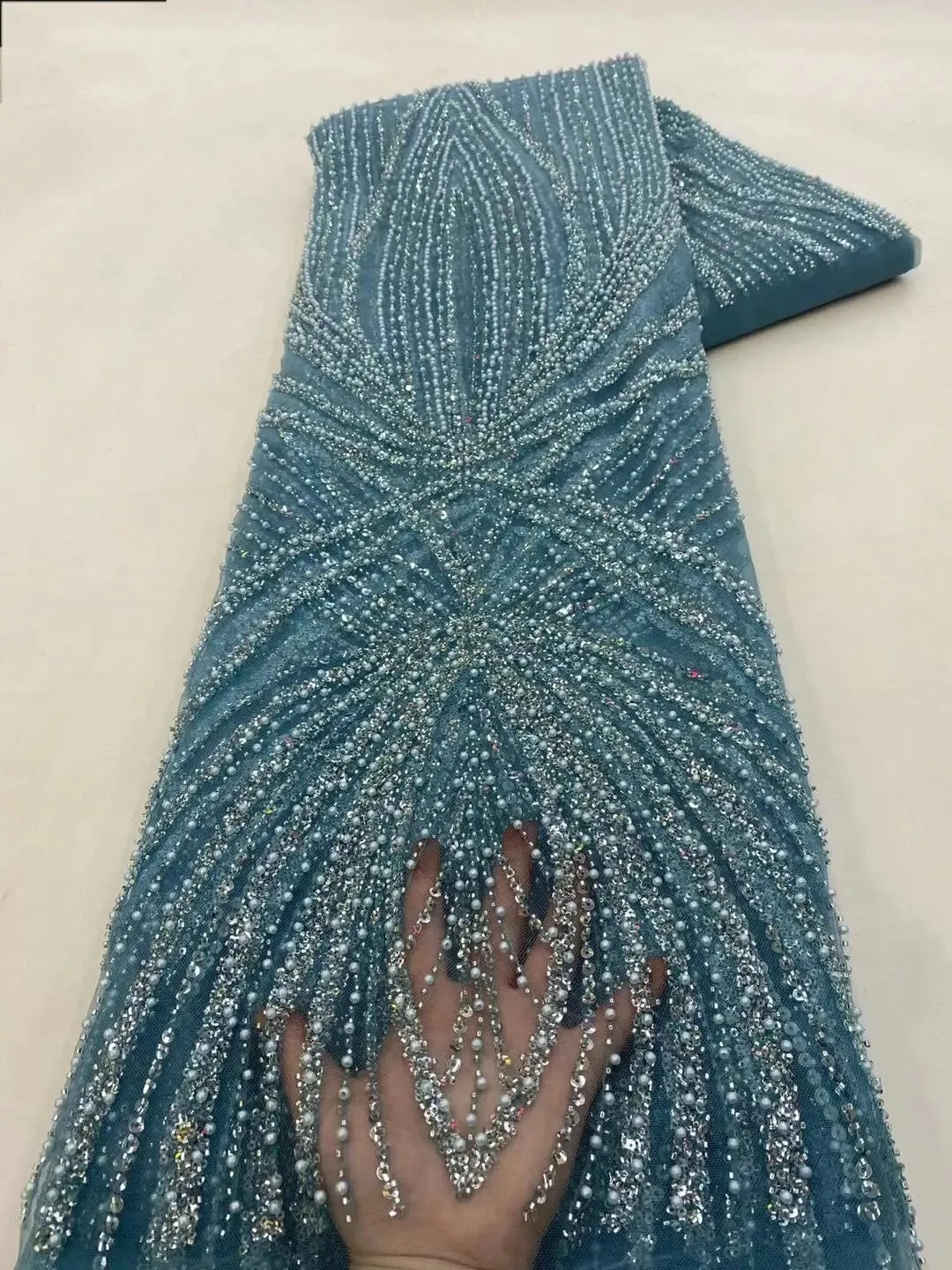 5 YARDS / 10 COLORS / Taofal Sequin Beaded Embroidery Tulle Mesh Lace Dress Fabric