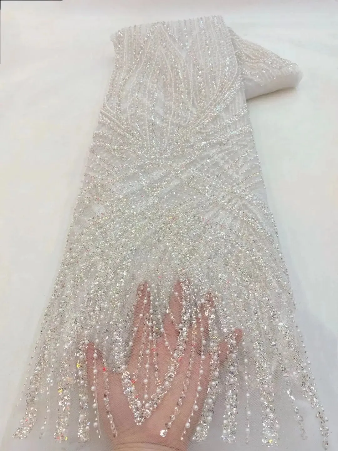 5 YARDS / 10 COLORS / Taofal Sequin Beaded Embroidery Tulle Mesh Lace Dress Fabric