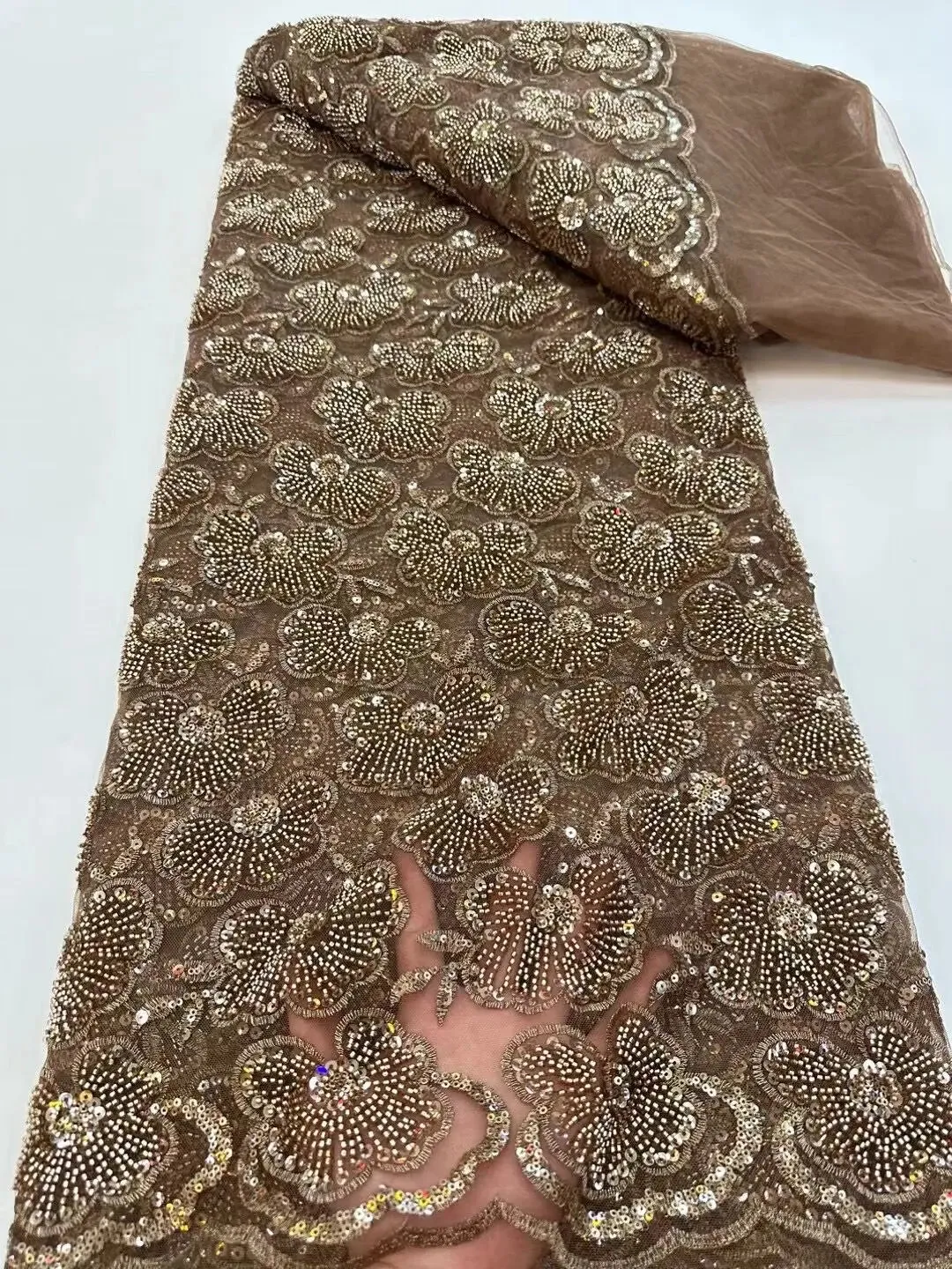 5 YARDS / 13 COLORS / Foliame Floral Beaded Embroidery Glitter Mesh Lace  Party Prom Bridal Dress Fabric