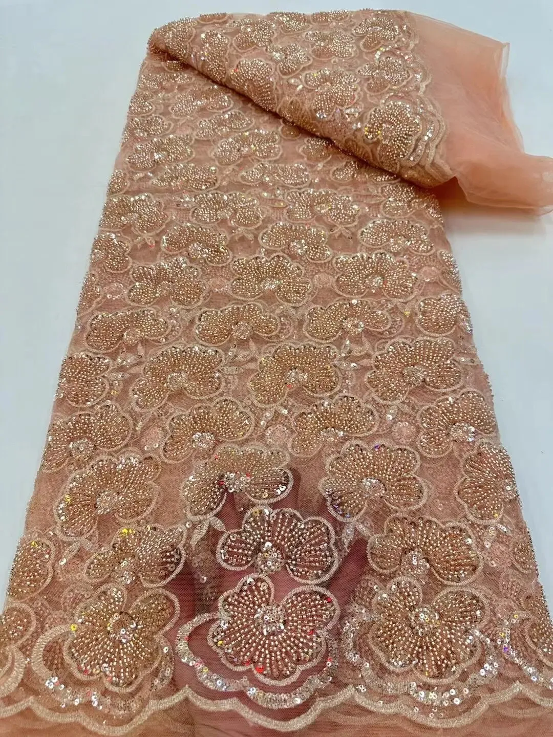 5 YARDS / 13 COLORS / Foliame Floral Beaded Embroidery Glitter Mesh Lace  Party Prom Bridal Dress Fabric