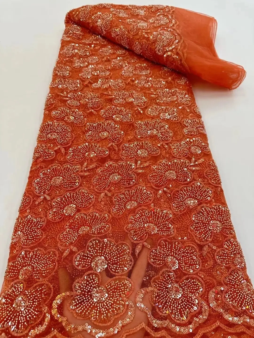 5 YARDS / 13 COLORS / Foliame Floral Beaded Embroidery Glitter Mesh Lace  Party Prom Bridal Dress Fabric
