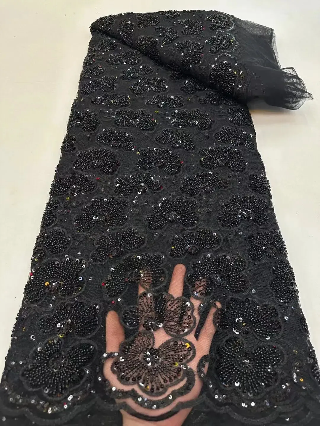 5 YARDS / 13 COLORS / Foliame Floral Beaded Embroidery Glitter Mesh Lace  Party Prom Bridal Dress Fabric