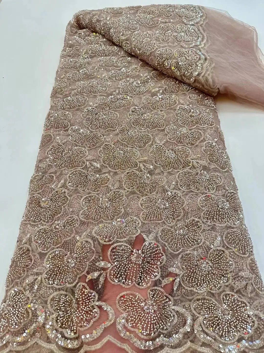5 YARDS / 13 COLORS / Foliame Floral Beaded Embroidery Glitter Mesh Lace  Party Prom Bridal Dress Fabric