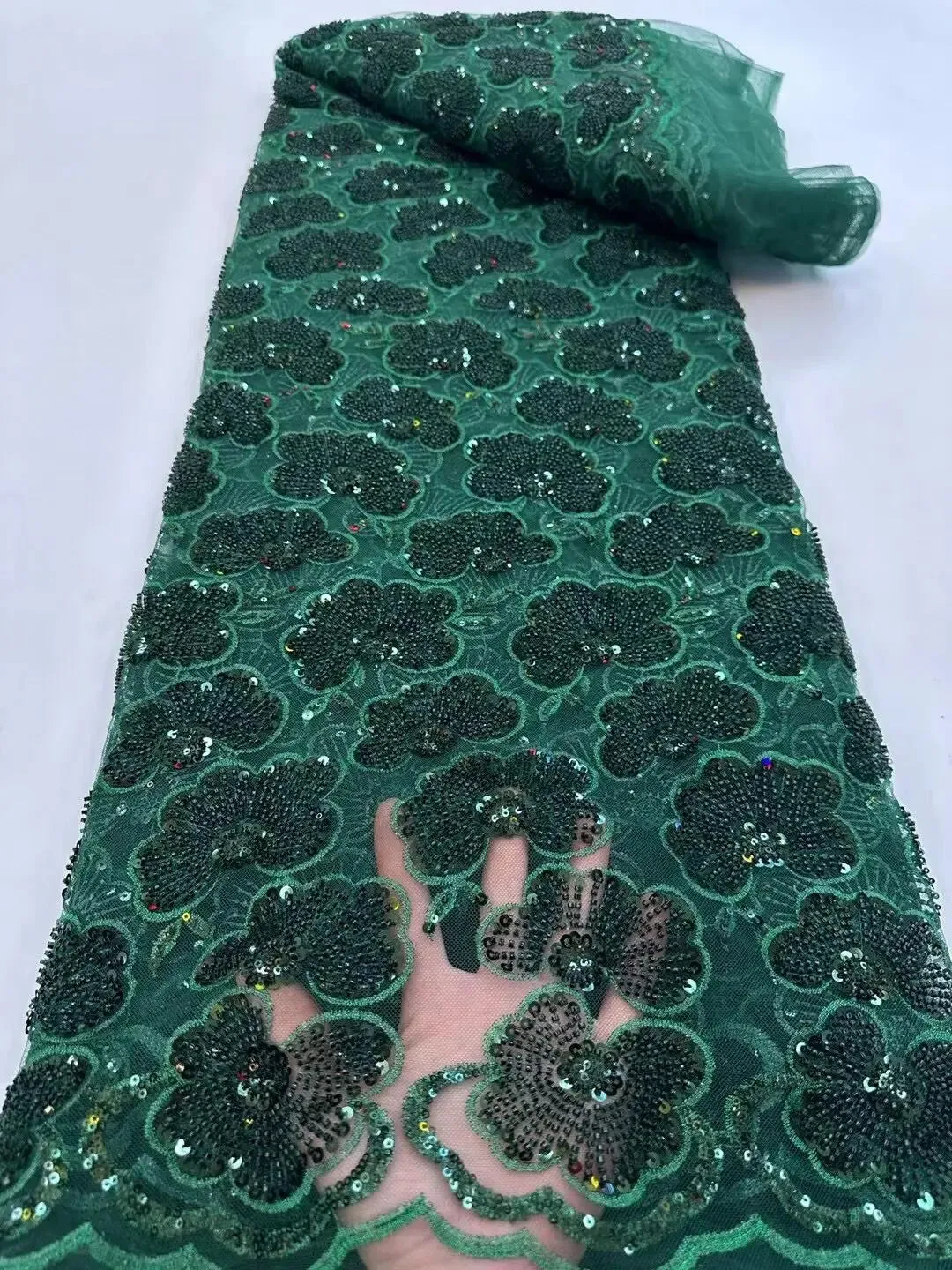 5 YARDS / 13 COLORS / Foliame Floral Beaded Embroidery Glitter Mesh Lace  Party Prom Bridal Dress Fabric