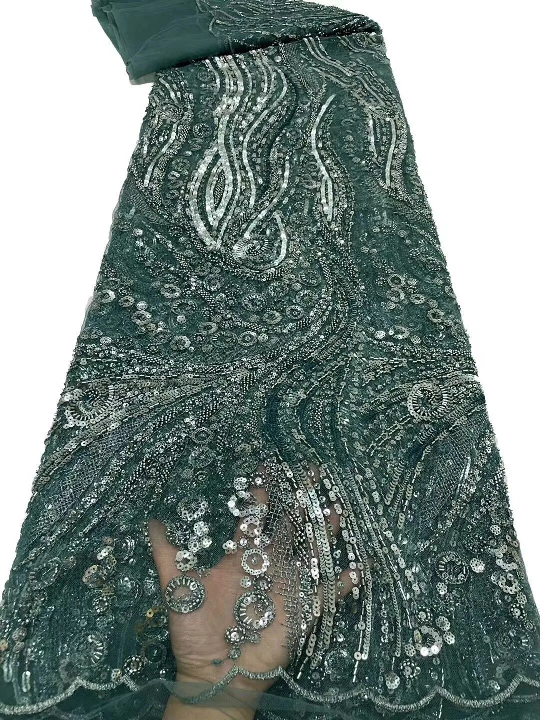 5 YARDS / 14 COLORS / Azélie Beaded Embroidery Glitter Mesh Lace  Party Prom Bridal Dress Fabric