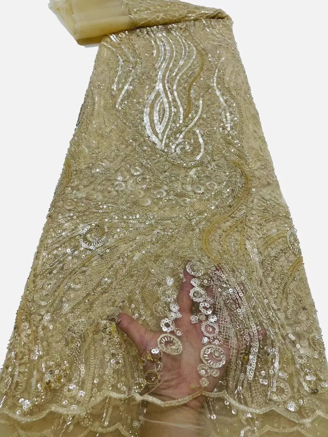 5 YARDS / 14 COLORS / Azélie Beaded Embroidery Glitter Mesh Lace  Party Prom Bridal Dress Fabric