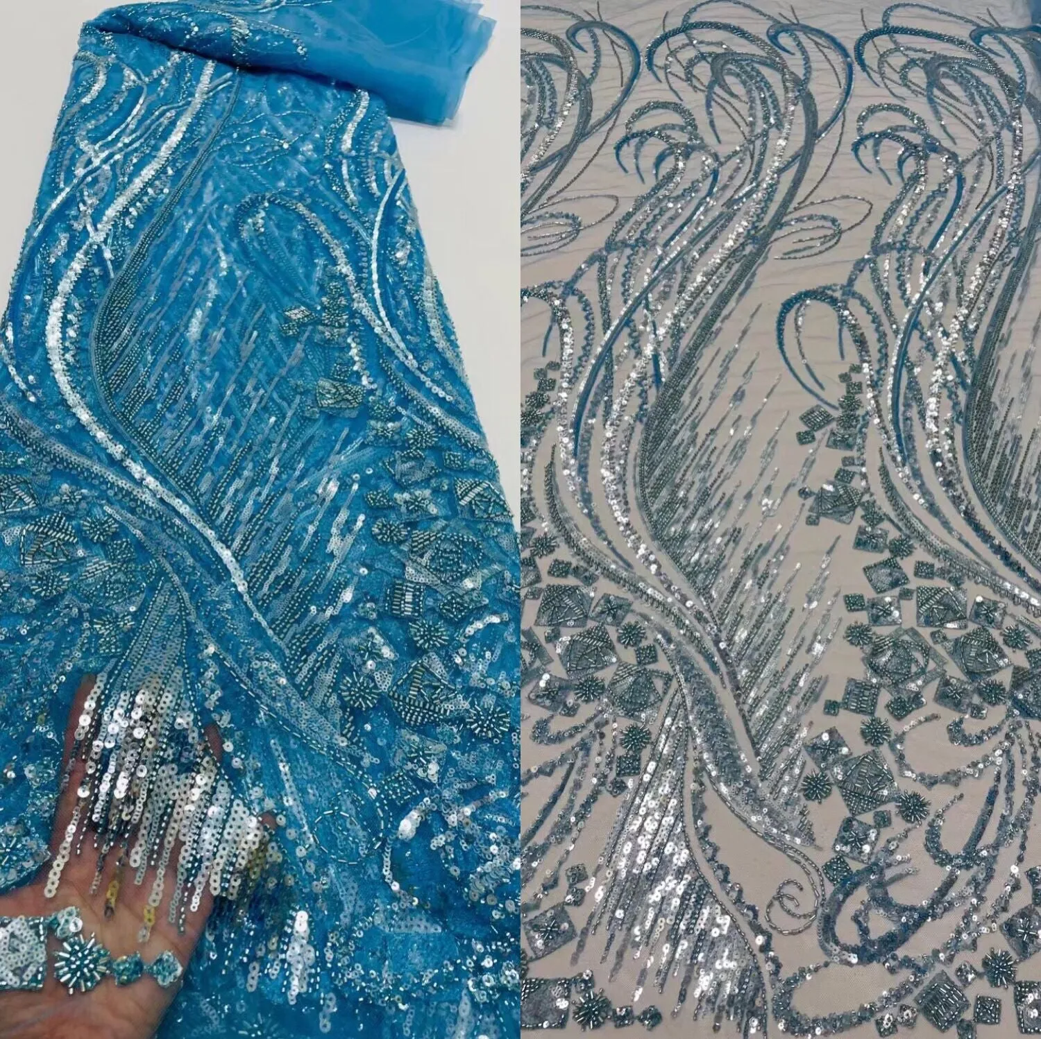 5 YARDS / 14 COLORS / Azélie Beaded Embroidery Glitter Mesh Lace  Party Prom Bridal Dress Fabric
