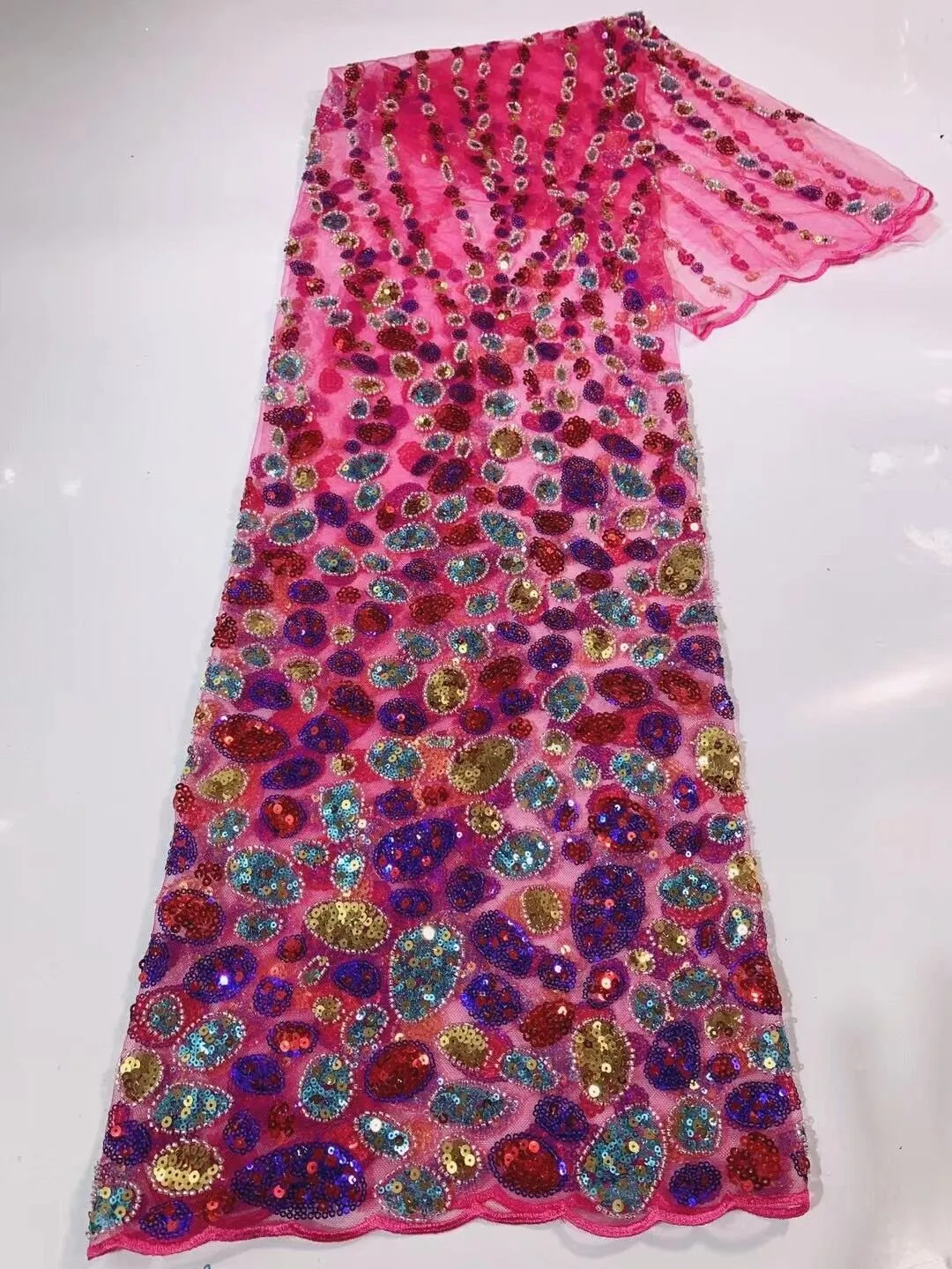 5 YARDS / 14 COLORS / Scarlett Abstract Gradient Blocks Glitter Sequin Beaded Embroidery Tulle Mesh Lace Party Prom Bridal Dress Fabric