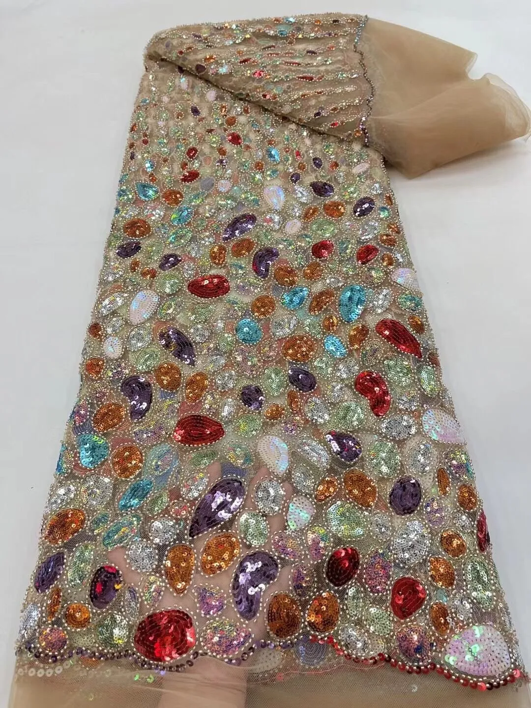 5 YARDS / 14 COLORS / Scarlett Abstract Gradient Blocks Glitter Sequin Beaded Embroidery Tulle Mesh Lace Party Prom Bridal Dress Fabric