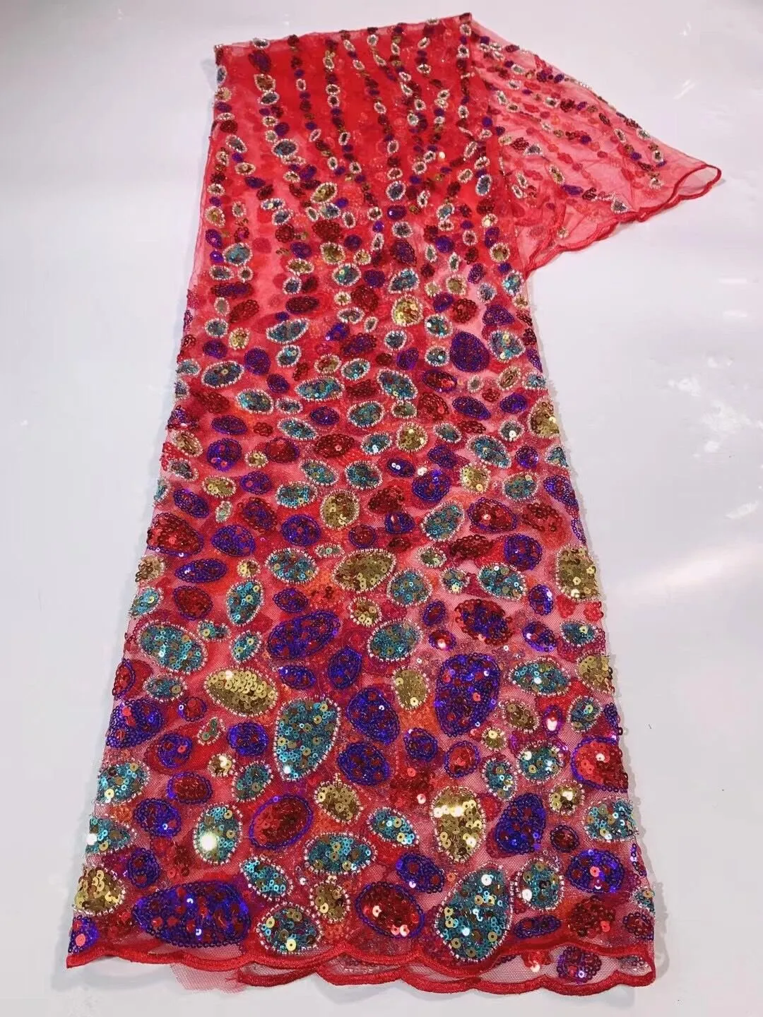 5 YARDS / 14 COLORS / Scarlett Abstract Gradient Blocks Glitter Sequin Beaded Embroidery Tulle Mesh Lace Party Prom Bridal Dress Fabric