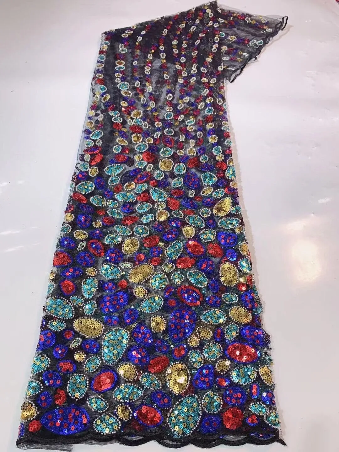5 YARDS / 14 COLORS / Scarlett Abstract Gradient Blocks Glitter Sequin Beaded Embroidery Tulle Mesh Lace Party Prom Bridal Dress Fabric