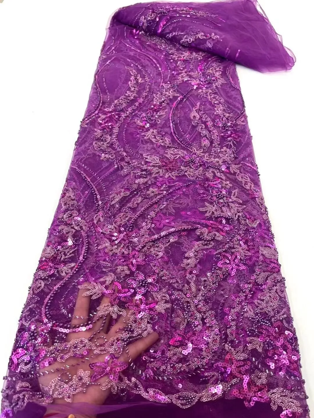 5 YARDS / 16 COLORS / Kimberly Beaded Embroidery Glitter Mesh Sparkly Lace  Party Prom Bridal Dress Fabric