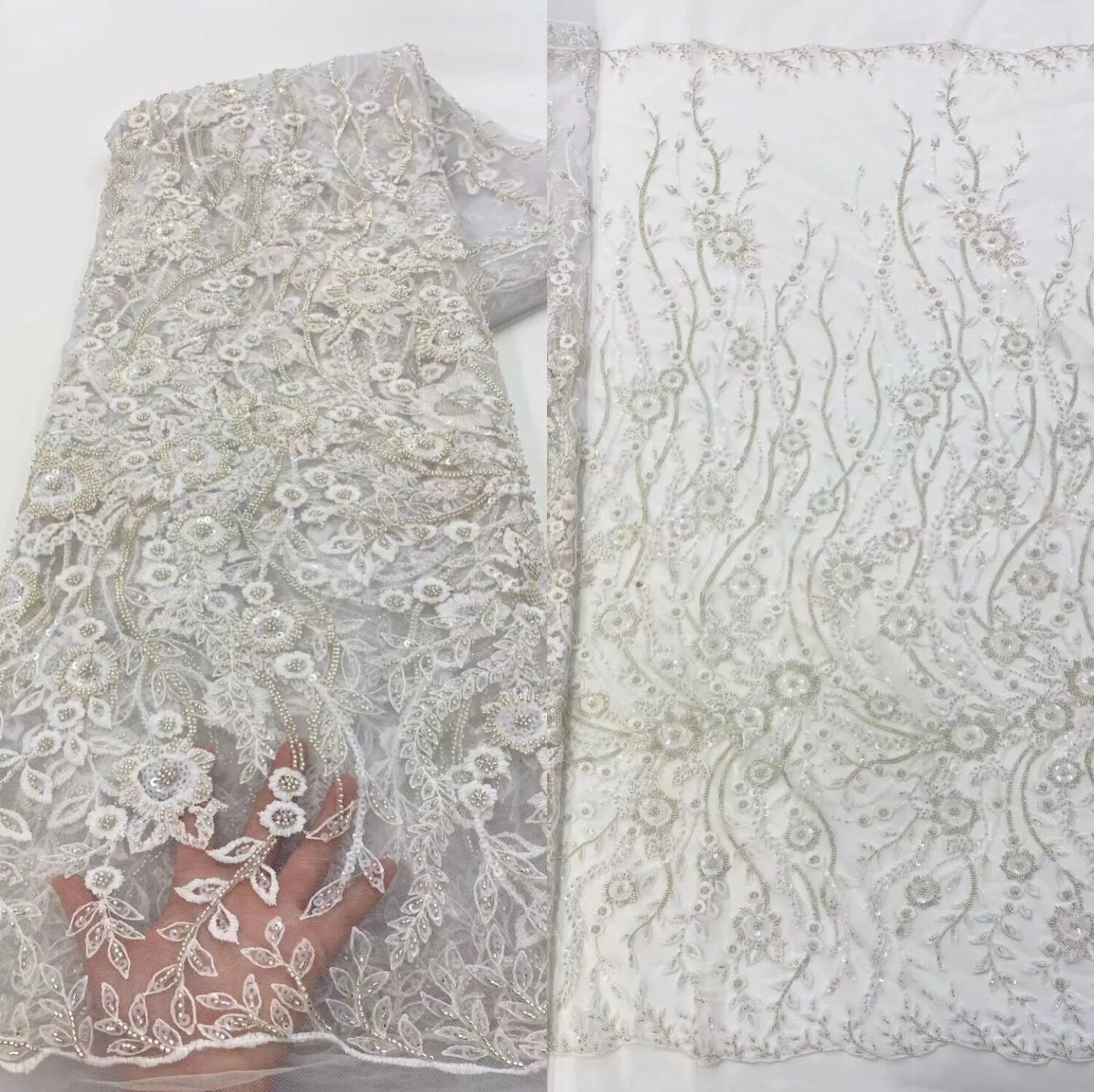 5 YARDS / 16 COLORS / Kimberly Beaded Embroidery Glitter Mesh Sparkly Lace  Party Prom Bridal Dress Fabric