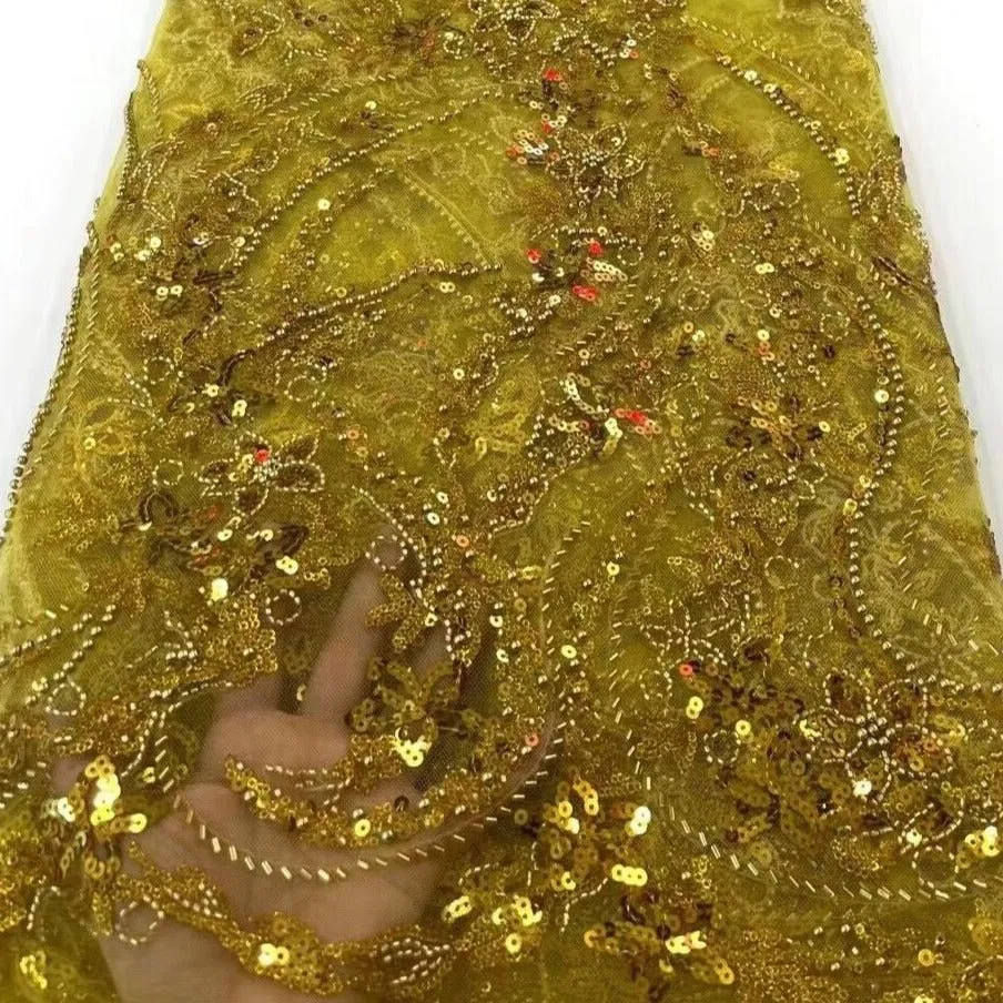5 YARDS / 16 COLORS / Kimberly Beaded Embroidery Glitter Mesh Sparkly Lace  Party Prom Bridal Dress Fabric
