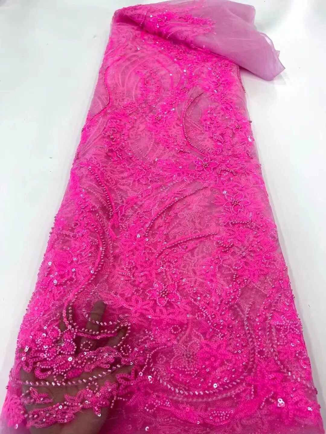 5 YARDS / 16 COLORS / Kimberly Beaded Embroidery Glitter Mesh Sparkly Lace  Party Prom Bridal Dress Fabric
