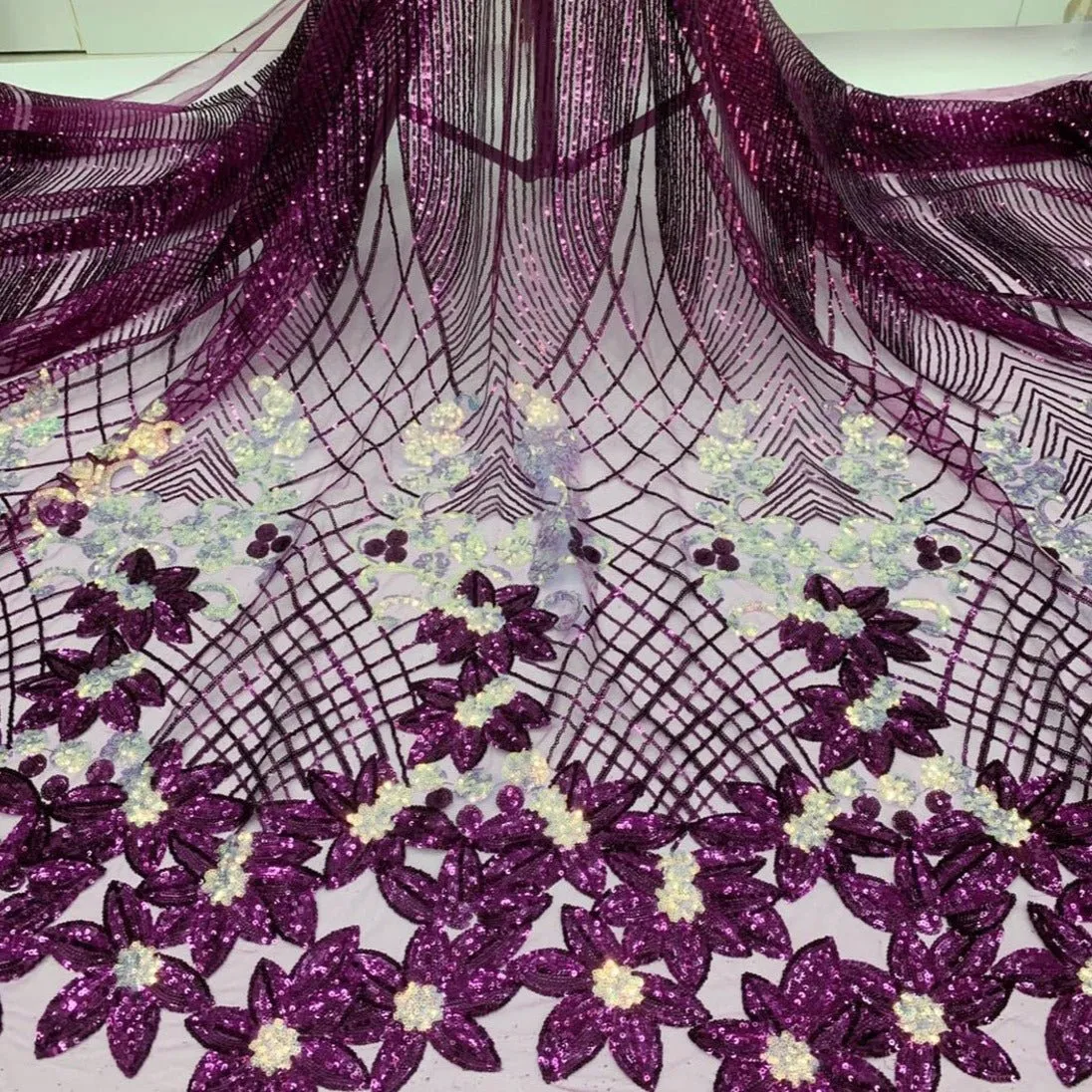 5 YARDS / 18 COLORS / Amelysa Glitter Sequin Embroidery Tulle Mesh Lace Party Prom Bridal Dress Fabric