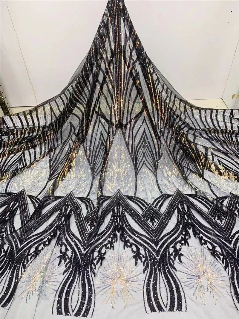 5 YARDS / 18 COLORS / Amelysa Glitter Sequin Embroidery Tulle Mesh Lace Party Prom Bridal Dress Fabric