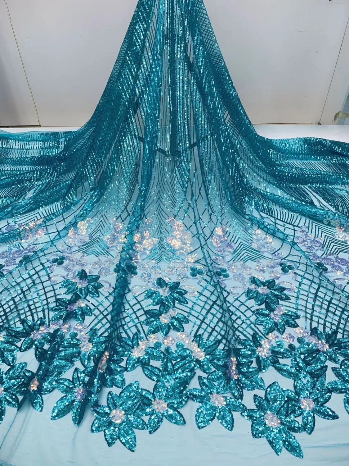 5 YARDS / 18 COLORS / Amelysa Glitter Sequin Embroidery Tulle Mesh Lace Party Prom Bridal Dress Fabric