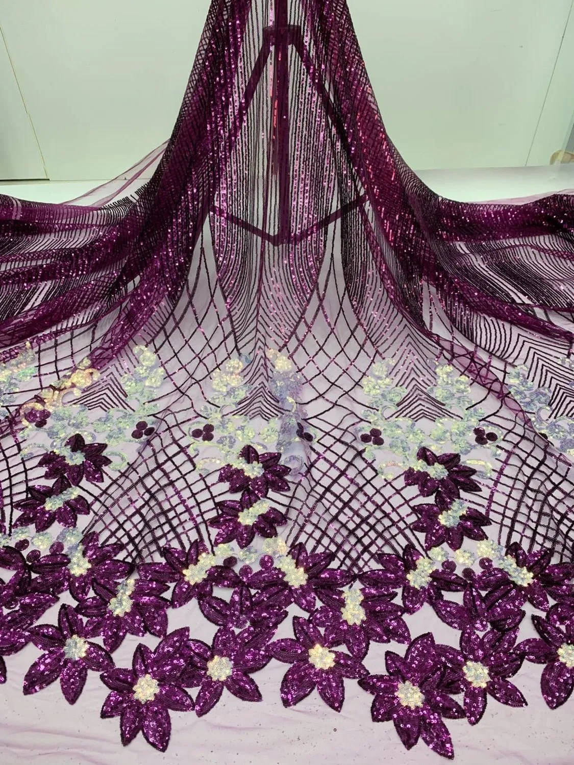 5 YARDS / 18 COLORS / Amelysa Glitter Sequin Embroidery Tulle Mesh Lace Party Prom Bridal Dress Fabric