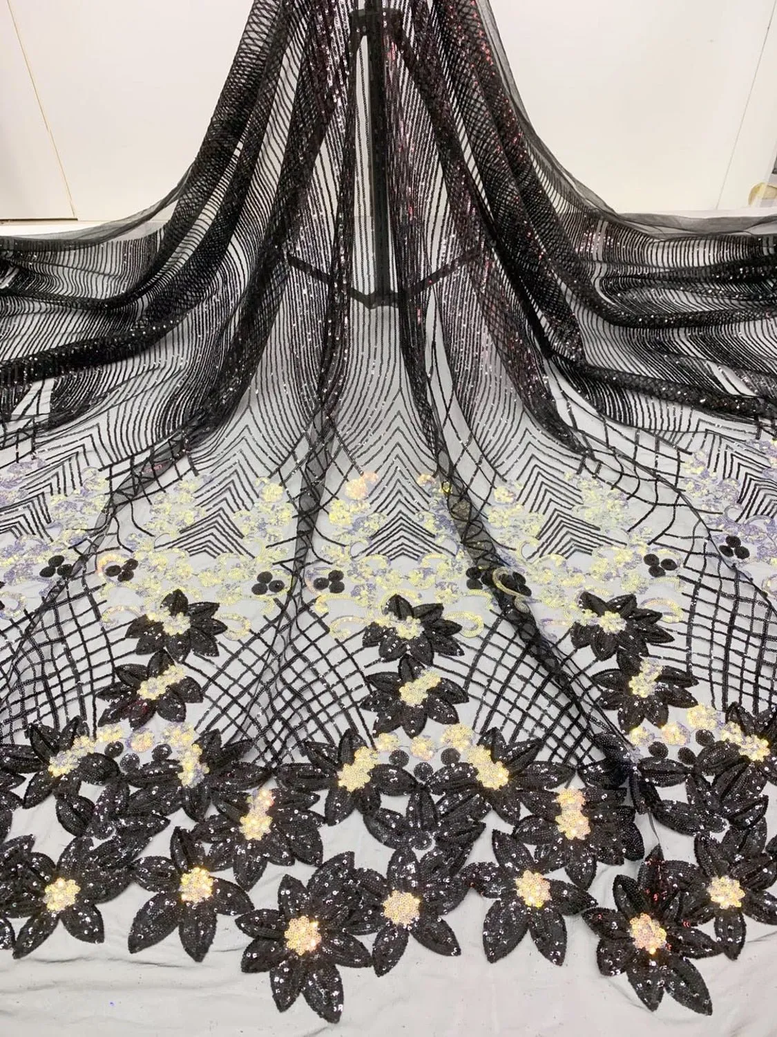 5 YARDS / 18 COLORS / Amelysa Glitter Sequin Embroidery Tulle Mesh Lace Party Prom Bridal Dress Fabric