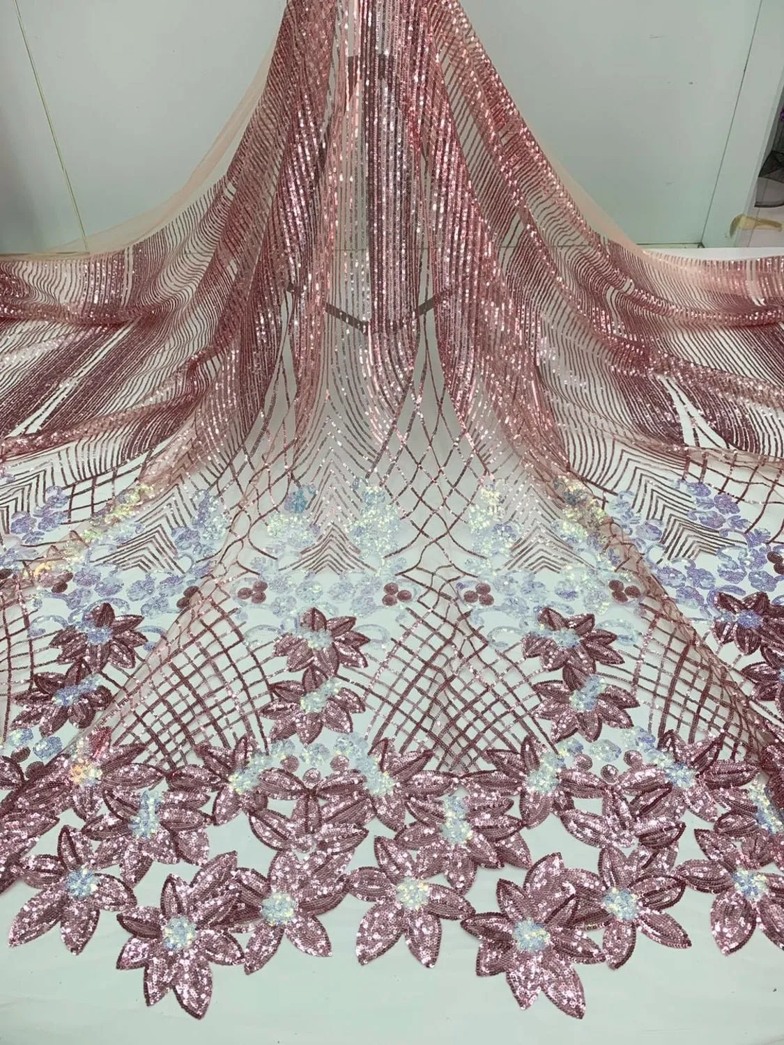 5 YARDS / 18 COLORS / Amelysa Glitter Sequin Embroidery Tulle Mesh Lace Party Prom Bridal Dress Fabric