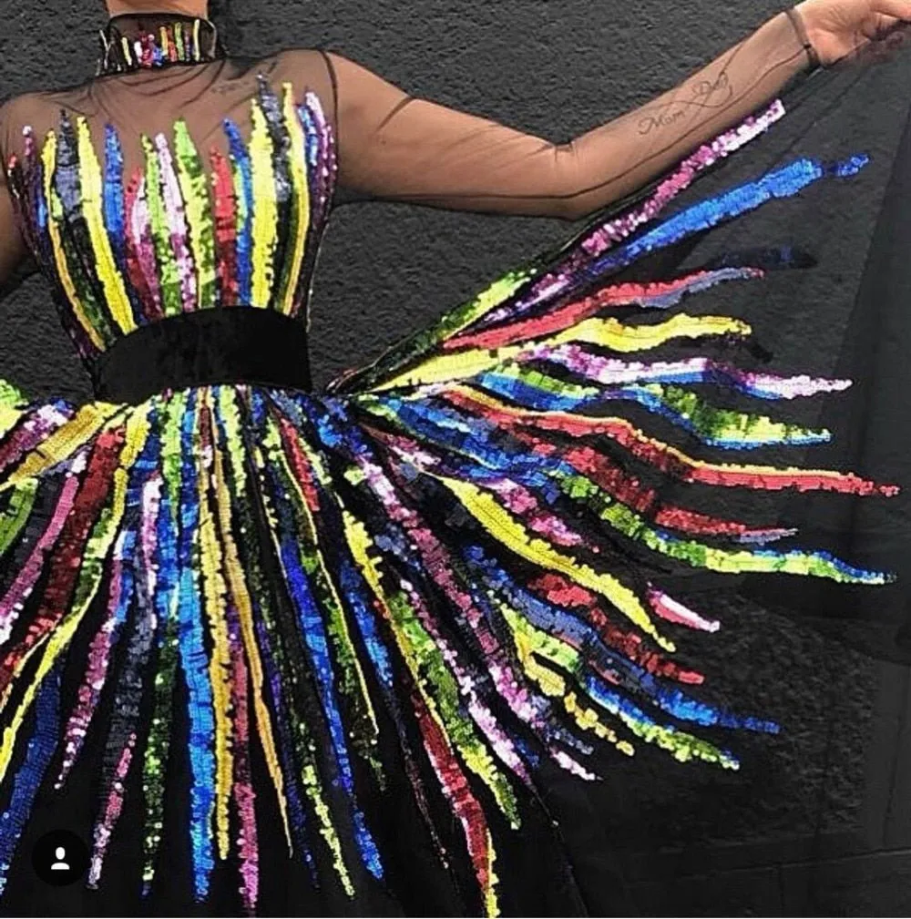 5 YARDS / 2 COLORS / Amanda Multicolor Lines Beaded Glitter Embroidery Mesh Lace  Party Prom Bridal Dress Fabric