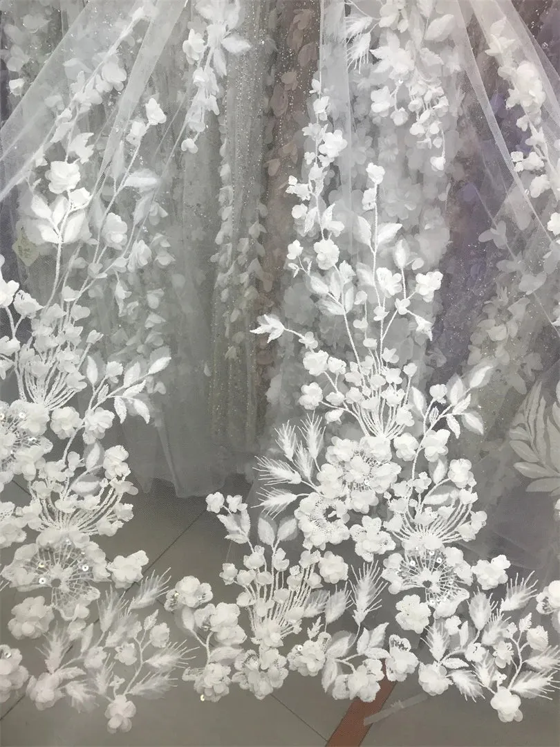 5 YARDS / 2 COLORS / Nanami Floral Beaded Embroidery Glitter Mesh Lace  Party Prom Bridal Dress Fabric