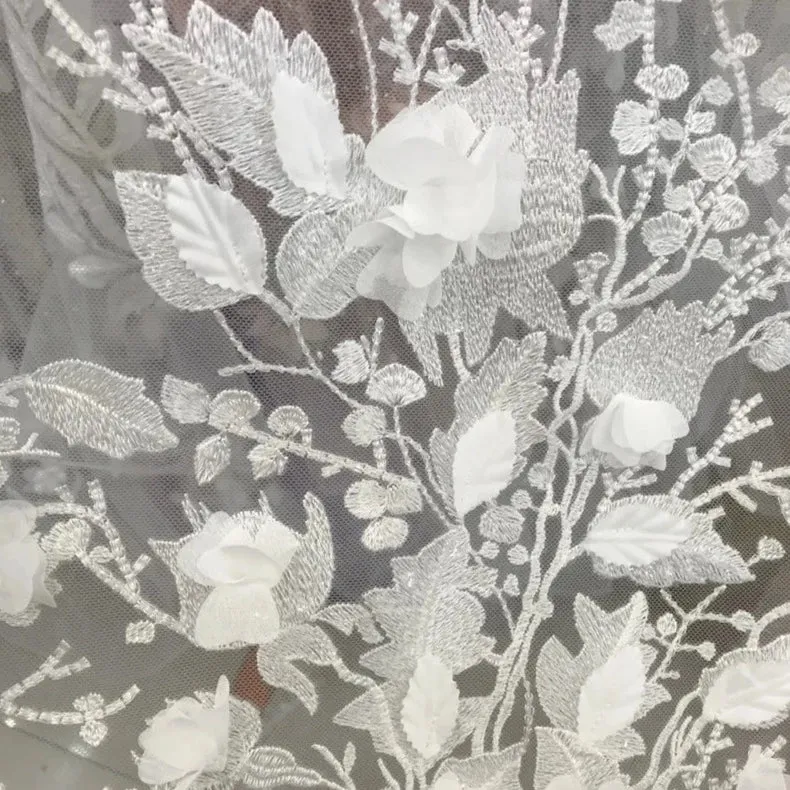 5 YARDS / 2 COLORS / Nanami Floral Beaded Embroidery Glitter Mesh Lace  Party Prom Bridal Dress Fabric