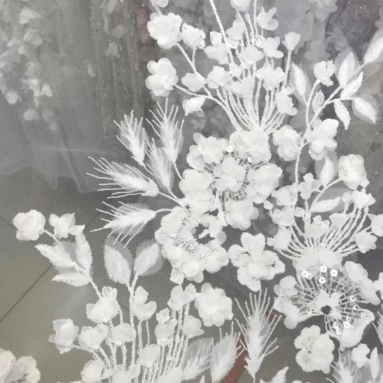 5 YARDS / 2 COLORS / Nanami Floral Beaded Embroidery Glitter Mesh Lace  Party Prom Bridal Dress Fabric