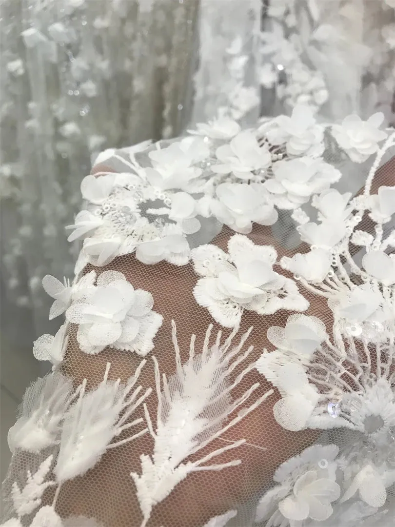 5 YARDS / 2 COLORS / Nanami Floral Beaded Embroidery Glitter Mesh Lace  Party Prom Bridal Dress Fabric