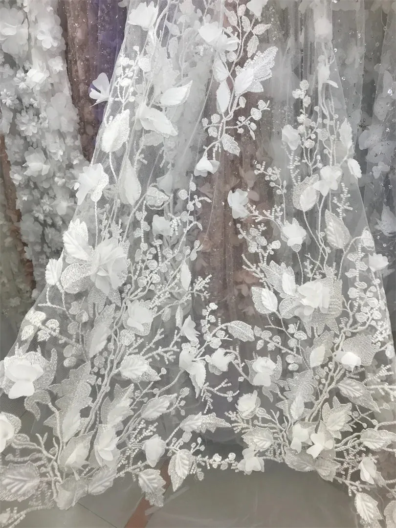 5 YARDS / 2 COLORS / Nanami Floral Beaded Embroidery Glitter Mesh Lace  Party Prom Bridal Dress Fabric