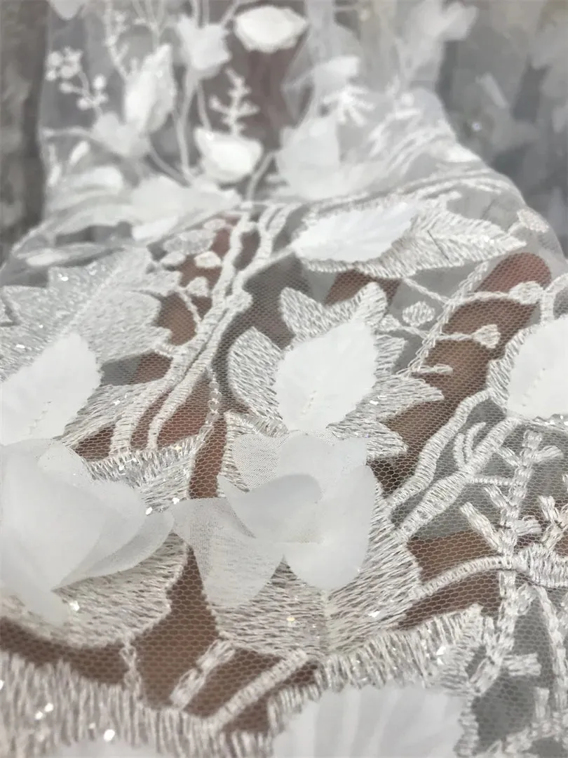 5 YARDS / 2 COLORS / Nanami Floral Beaded Embroidery Glitter Mesh Lace  Party Prom Bridal Dress Fabric