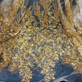 5 YARDS / 2 COLORS / Shaïma Gold Off White Sequin Beaded Embroidery Tulle Mesh Lace Party Prom Bridal Dress Fabric