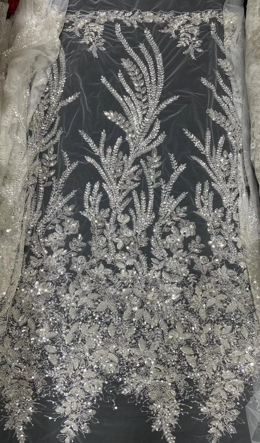 5 YARDS / 2 COLORS / Shaïma Gold Off White Sequin Beaded Embroidery Tulle Mesh Lace Party Prom Bridal Dress Fabric