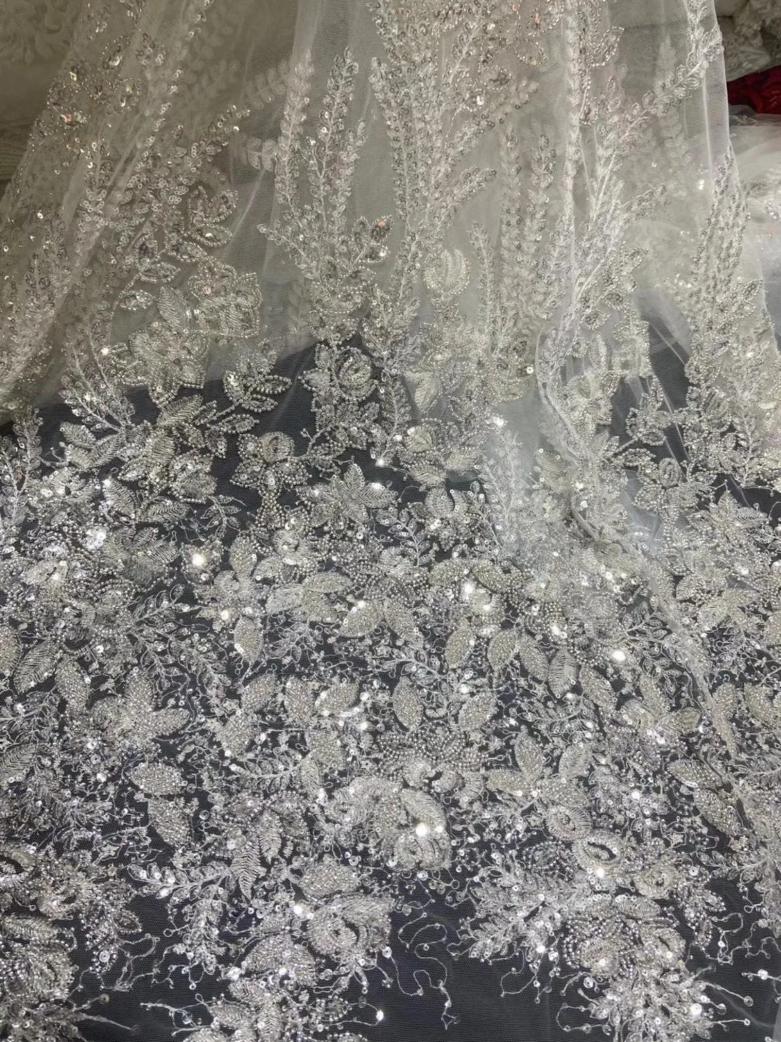 5 YARDS / 2 COLORS / Shaïma Gold Off White Sequin Beaded Embroidery Tulle Mesh Lace Party Prom Bridal Dress Fabric