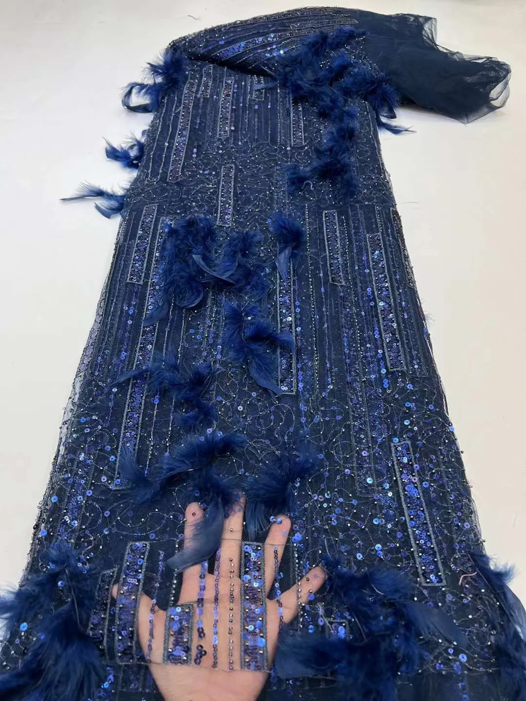 5 YARDS / 6 COLORS / Vaiana 3D Funky Flower Sequin Beaded Embroidery Tulle Mesh Lace Party Prom Bridal Dress Fabric