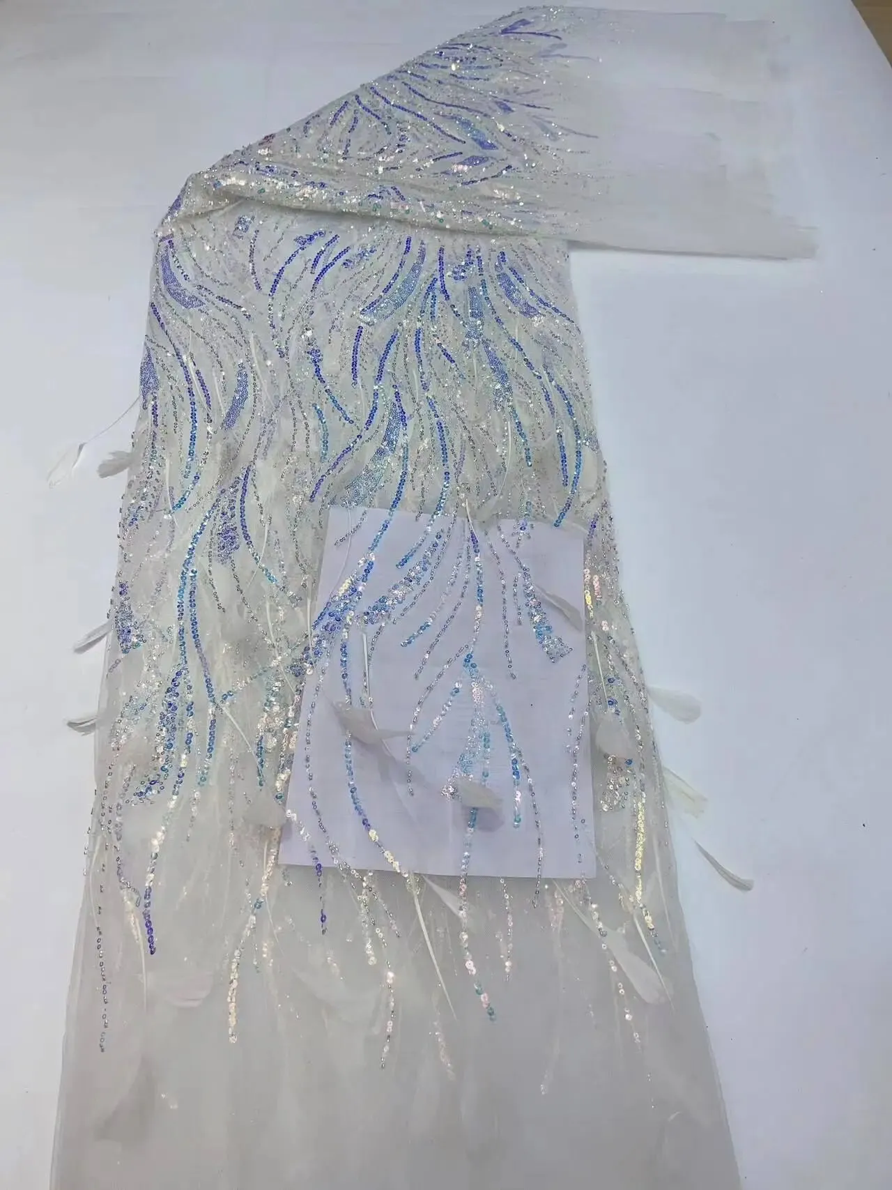 5 YARDS / 6 COLORS / Wilmau Fur Sequin Beaded Embroidery Tulle Mesh Lace Dress Fabric